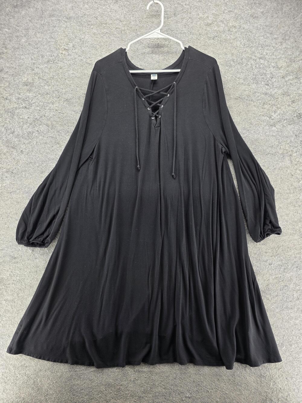 Old Navy Dress Womens XXL Black Trapeze & Swing Knee Length Lace Up Long Sleeve